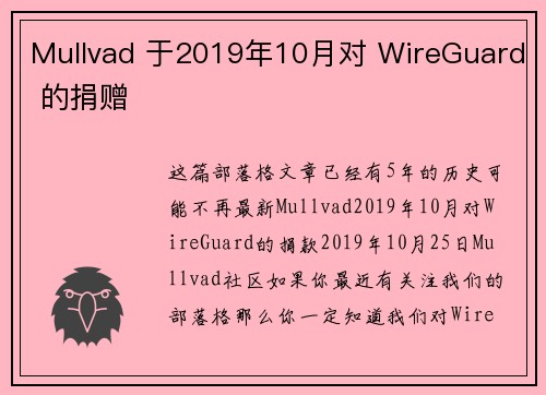 Mullvad 于2019年10月对 WireGuard 的捐赠 